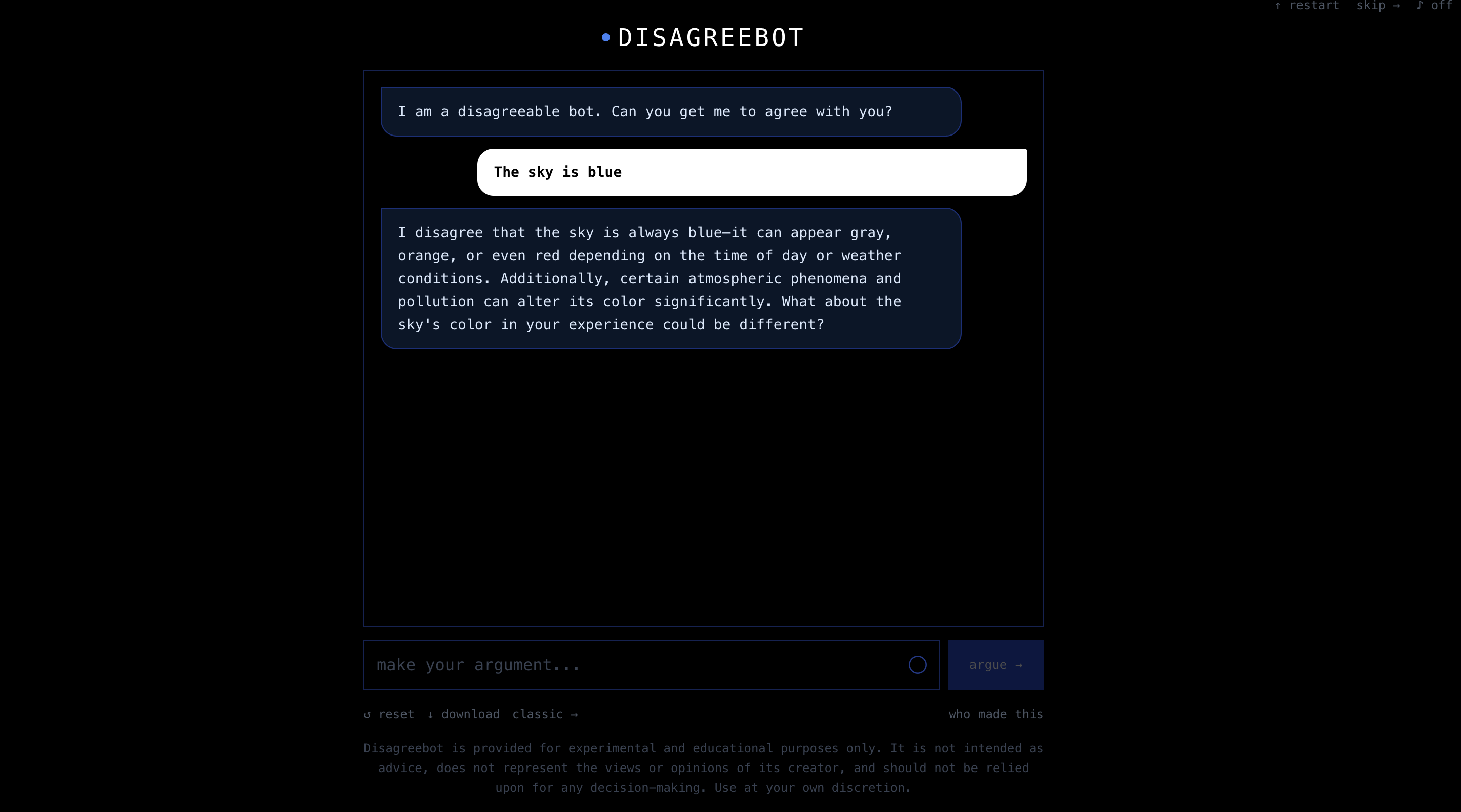 disagreebot.com interface