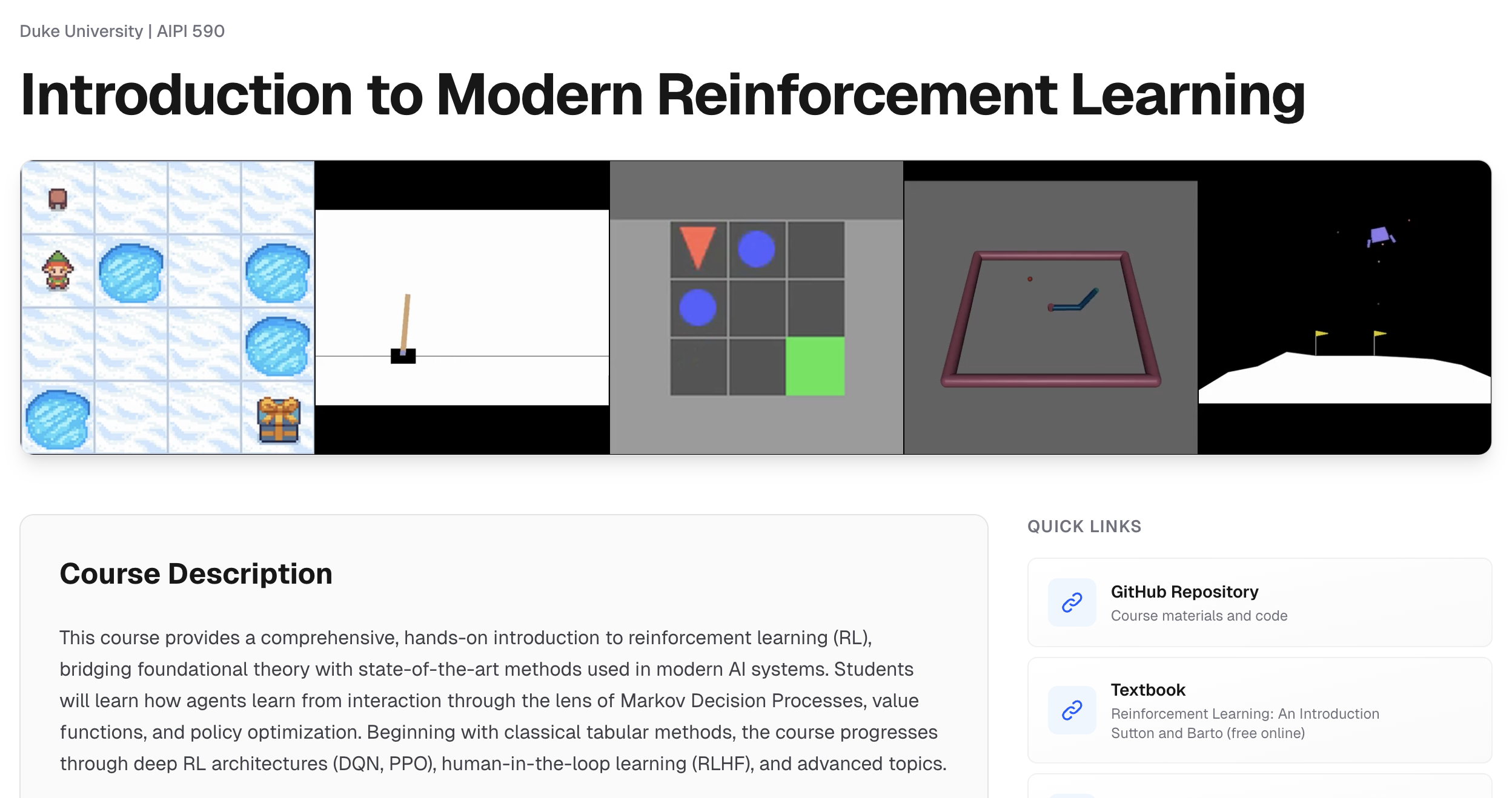 Introduction to Modern Reinforcement Learning course