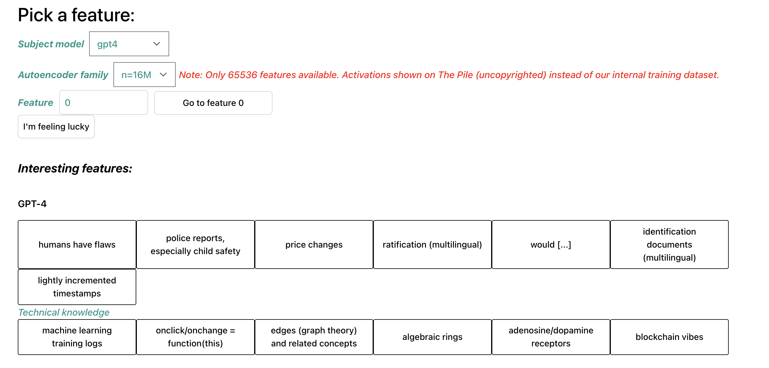 OpenAI sparse autoencoder feature viewer interface